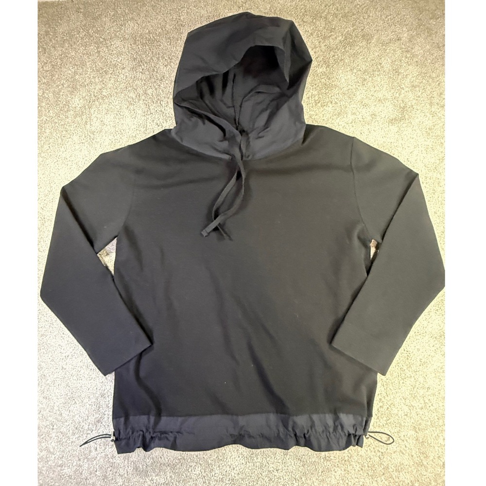 Sonamoo Black Mixed Media Pullover‎ Hoodie Adjustable Toggle Hem